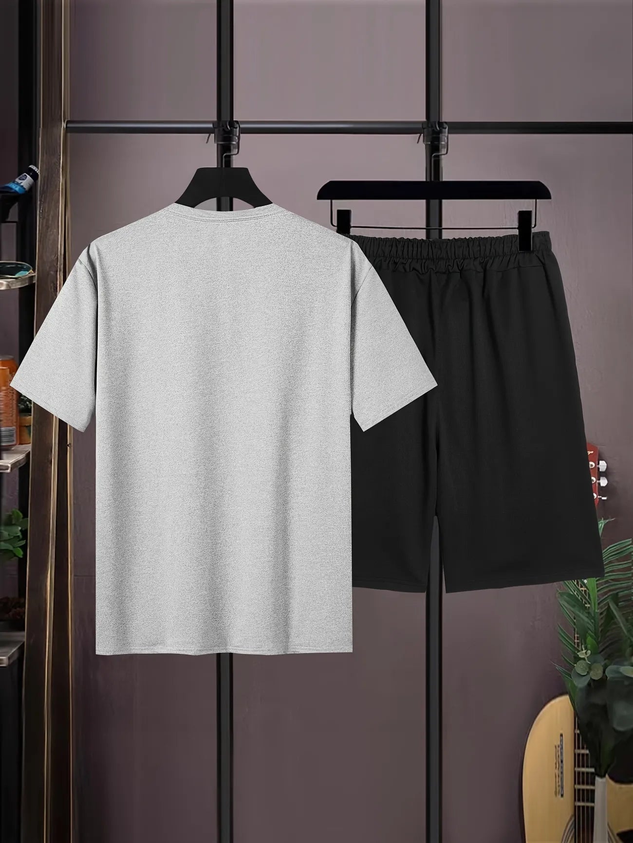 Mens Summer Shorts + T-Shirt Set - SS168 - Grey Black