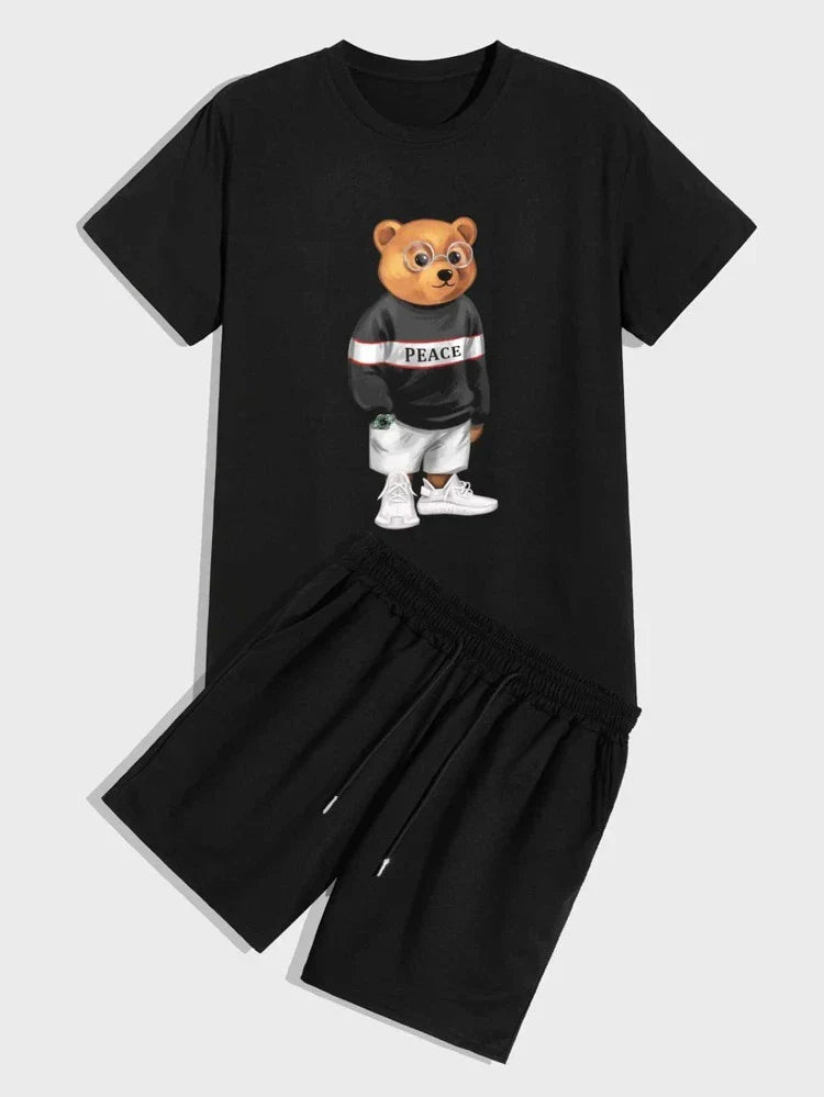 Mens Summer Shorts + T-Shirt Set - SS45 - Black Black