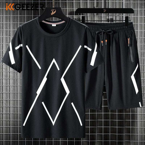 Buy 1 Get 1 Free Men's Summer Set Casual Sports Suit Tracksuit - Short Sleeves T-Shirt  896