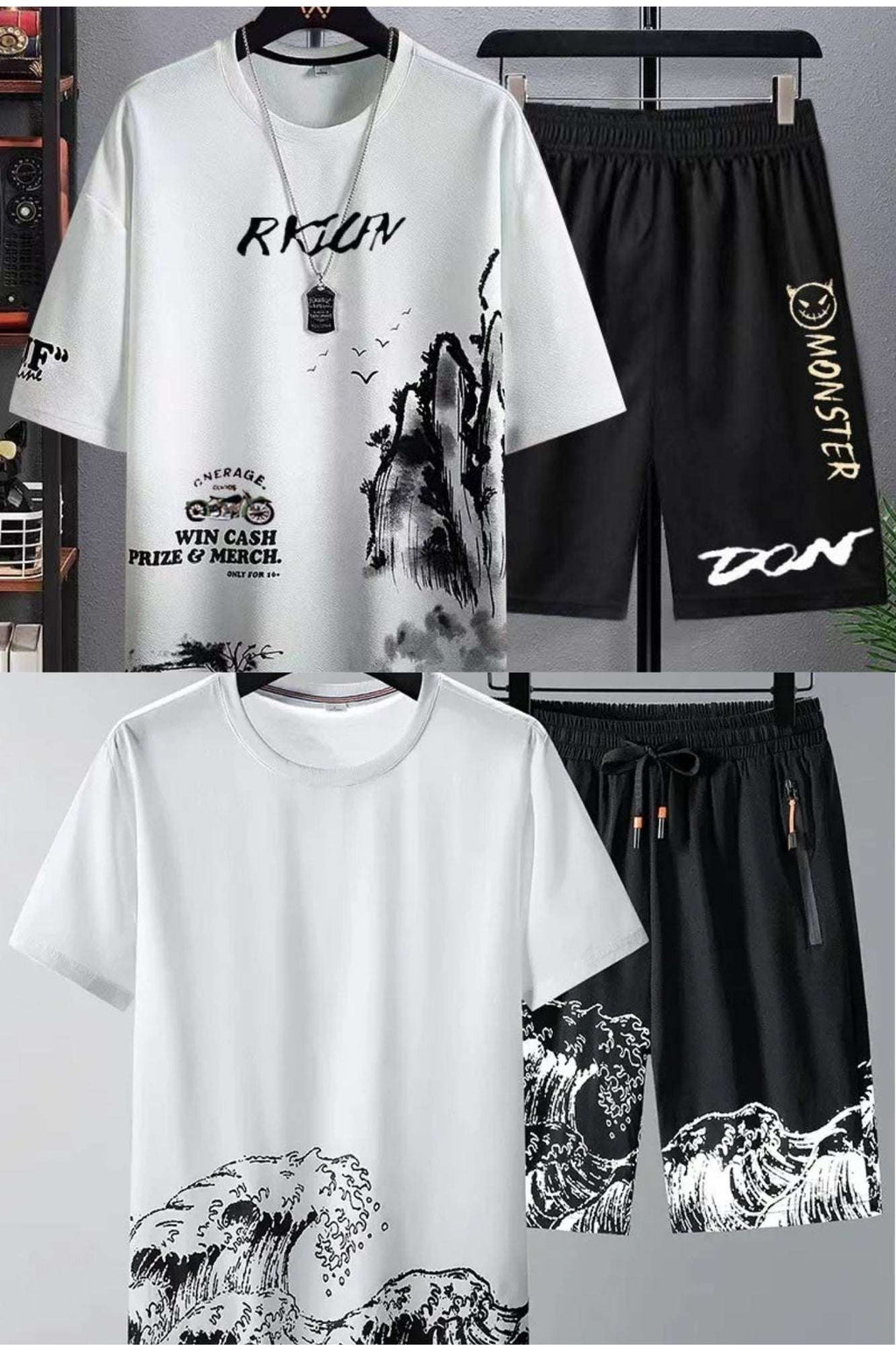 Buy 1 Get 1 Free Men's Summer Set Casual Sports Suit Tracksuit - Short Sleeves T-Shirt  884