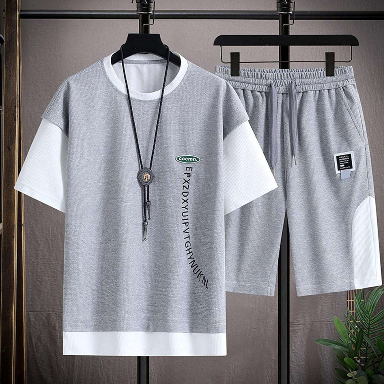 Buy 1 Get 1 Free Men's Summer Set Casual Sports Suit Tracksuit - Short Sleeves T-Shirt  885