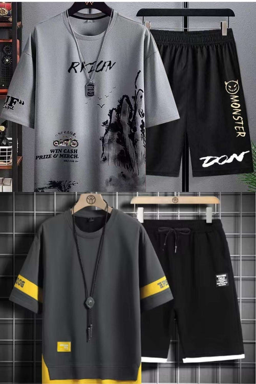 Buy 1 Get 1 Free Men's Summer Set Casual Sports Suit Tracksuit - Short Sleeves T-Shirt  894