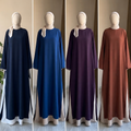 Pack oF 4 Turkish Contrast Lined Abaya – Flowy A-Line Closed Abaya with Side Slit Detail
