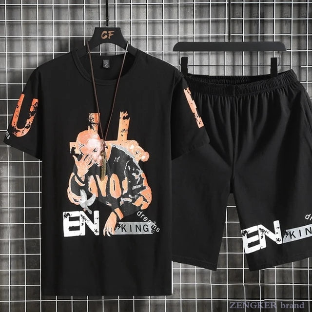 Mens Summer Shorts + T-Shirt Set - SS27 - Black Black
