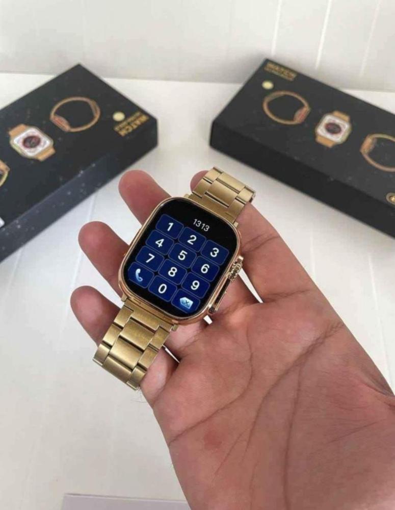 Luxury Smart Watch with Bluetooth Calling, Voice Recording, Health Tracking & Gold Metal Strap – Unisex Stylish Touch Screen Watch for Android & iOS