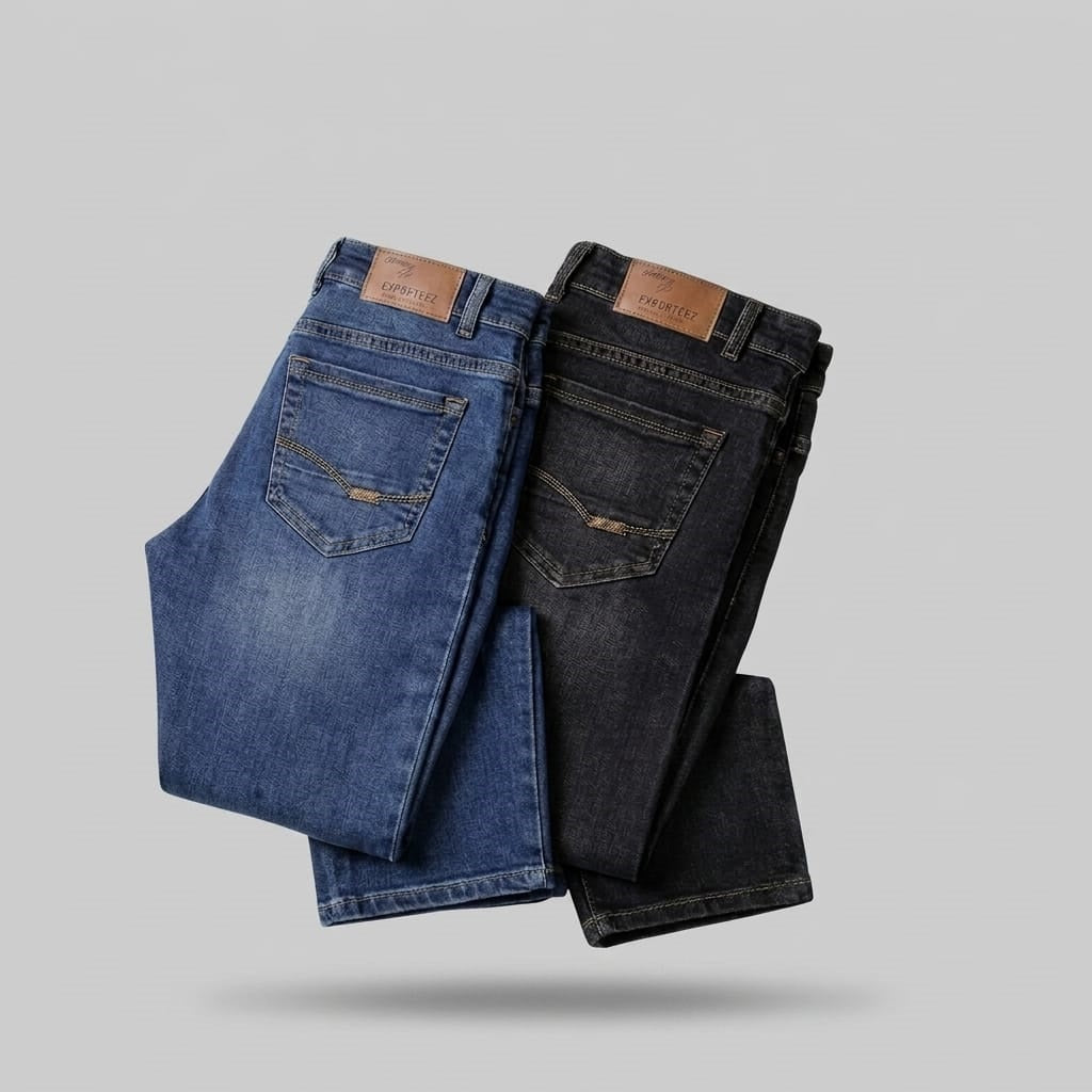 Pack of 2 Export Quality Men's Denim Jeans – Blue & Black