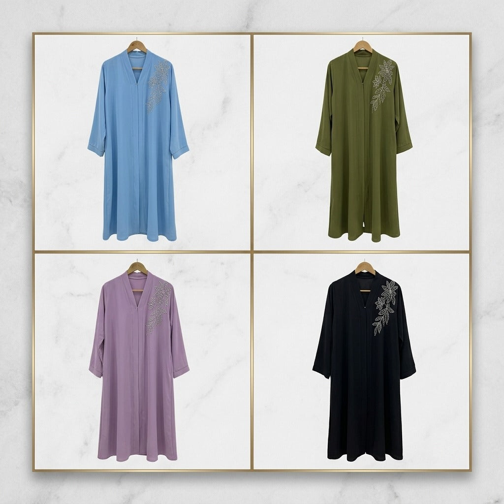 Pack of 4 Front Open Side Embroiderd Abaya – Premium Quality