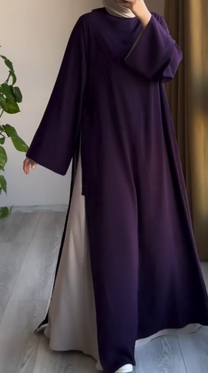 Pack oF 4 Turkish Contrast Lined Abaya – Flowy A-Line Closed Abaya with Side Slit Detail