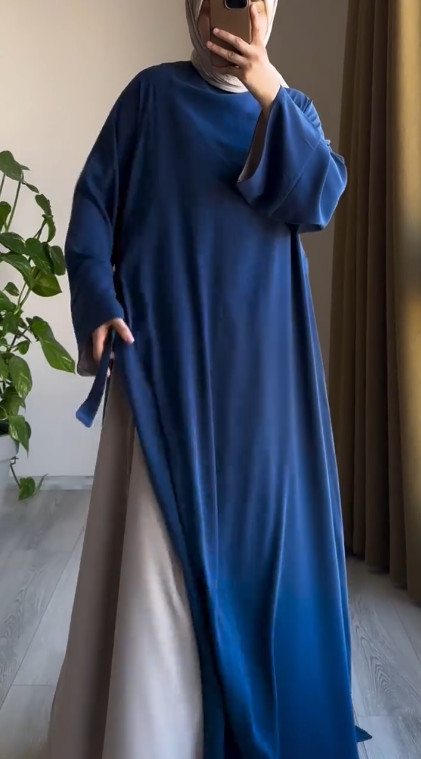 Pack oF 4 Turkish Contrast Lined Abaya – Flowy A-Line Closed Abaya with Side Slit Detail