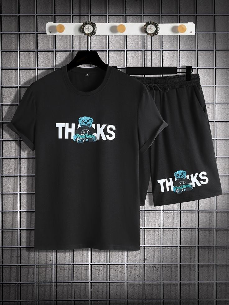Mens Summer Shorts + T-Shirt Set - SS68 - Black Black