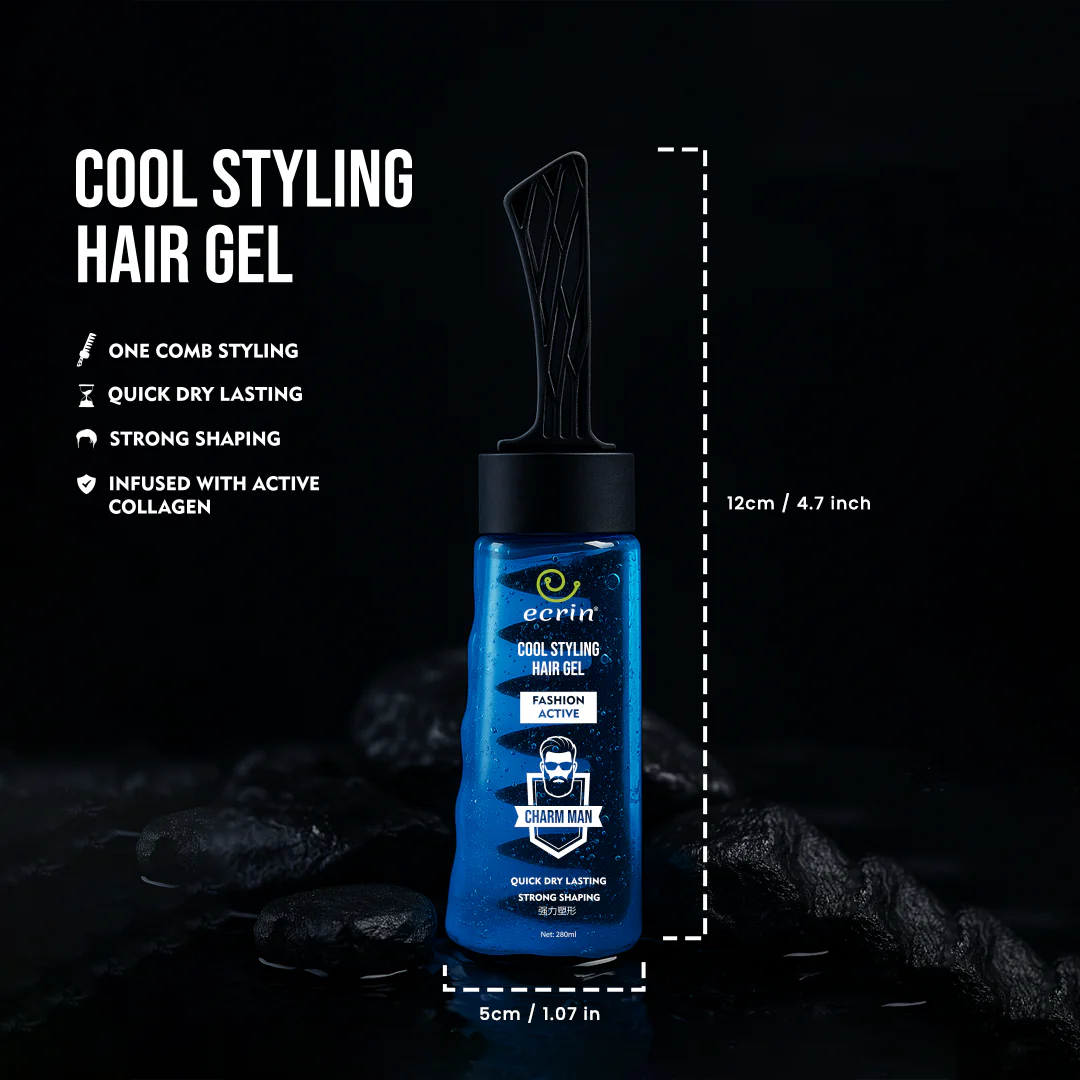 ECRIN Cool Styling Hair Gel with Active Collagen – Strong Hold & Refreshing Cool Effect (280ml) – Best Hair Gel in Pakistan