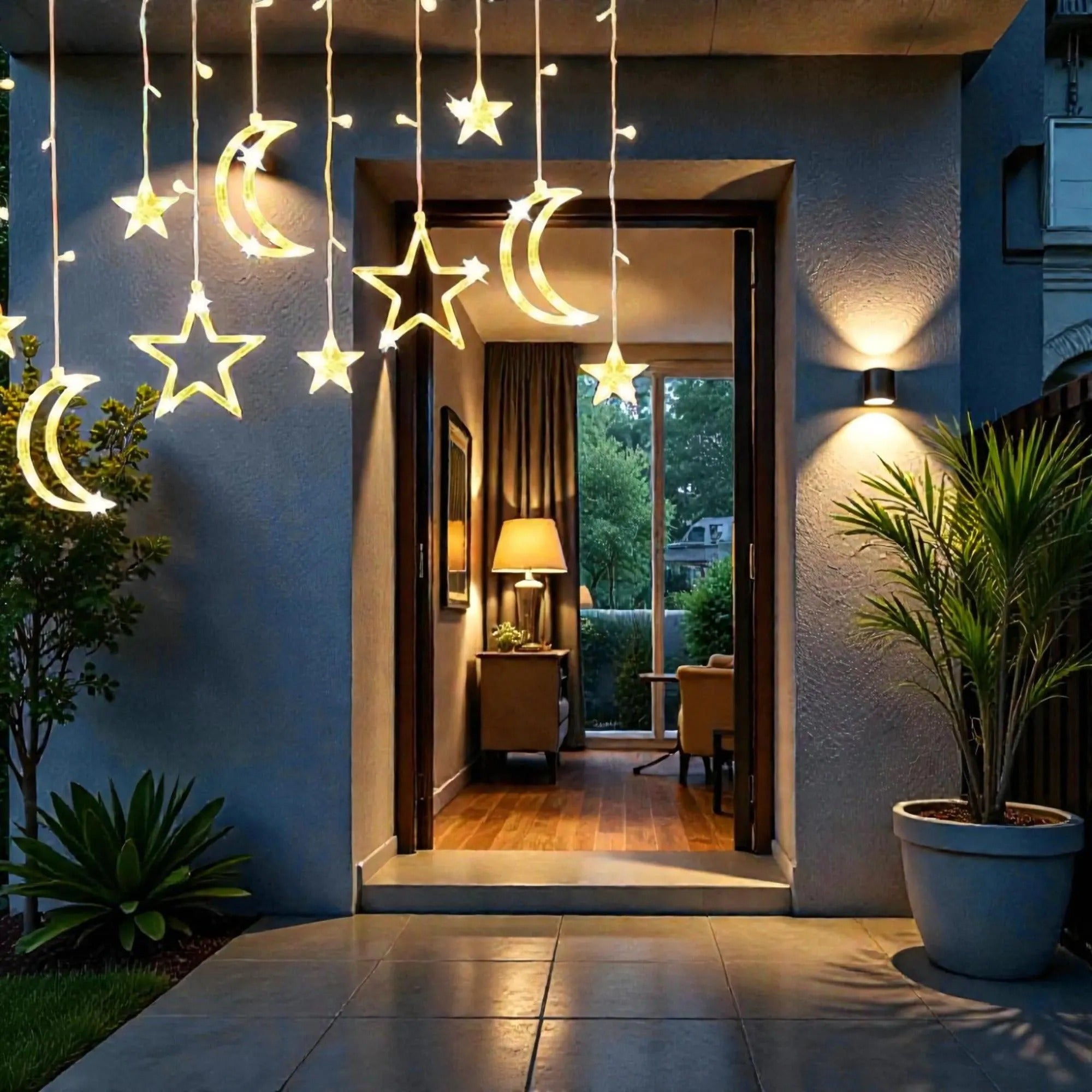 Star & Moon Curtain Lights – 3.5M Battery Powered Fairy Lights