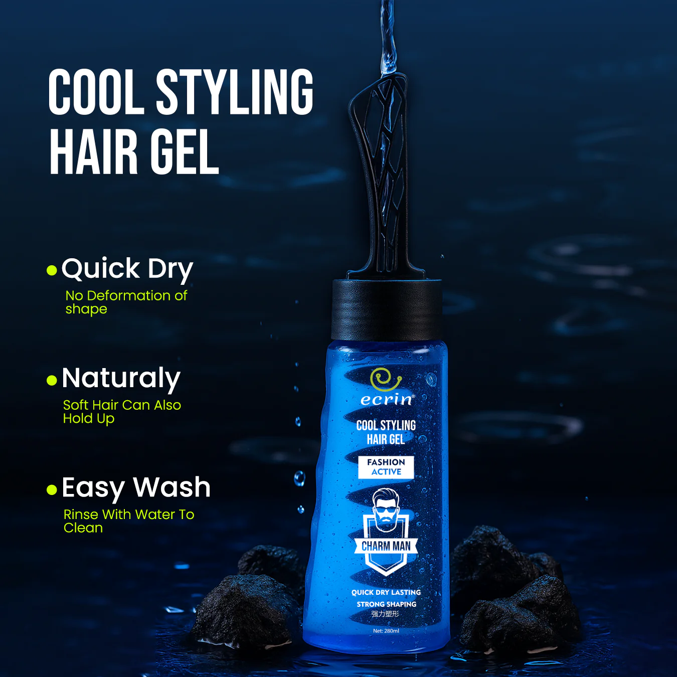 ECRIN Cool Styling Hair Gel with Active Collagen – Strong Hold & Refreshing Cool Effect (280ml) – Best Hair Gel in Pakistan