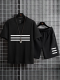 Mens Summer Shorts + T-Shirt Set - SS6 - Black Black