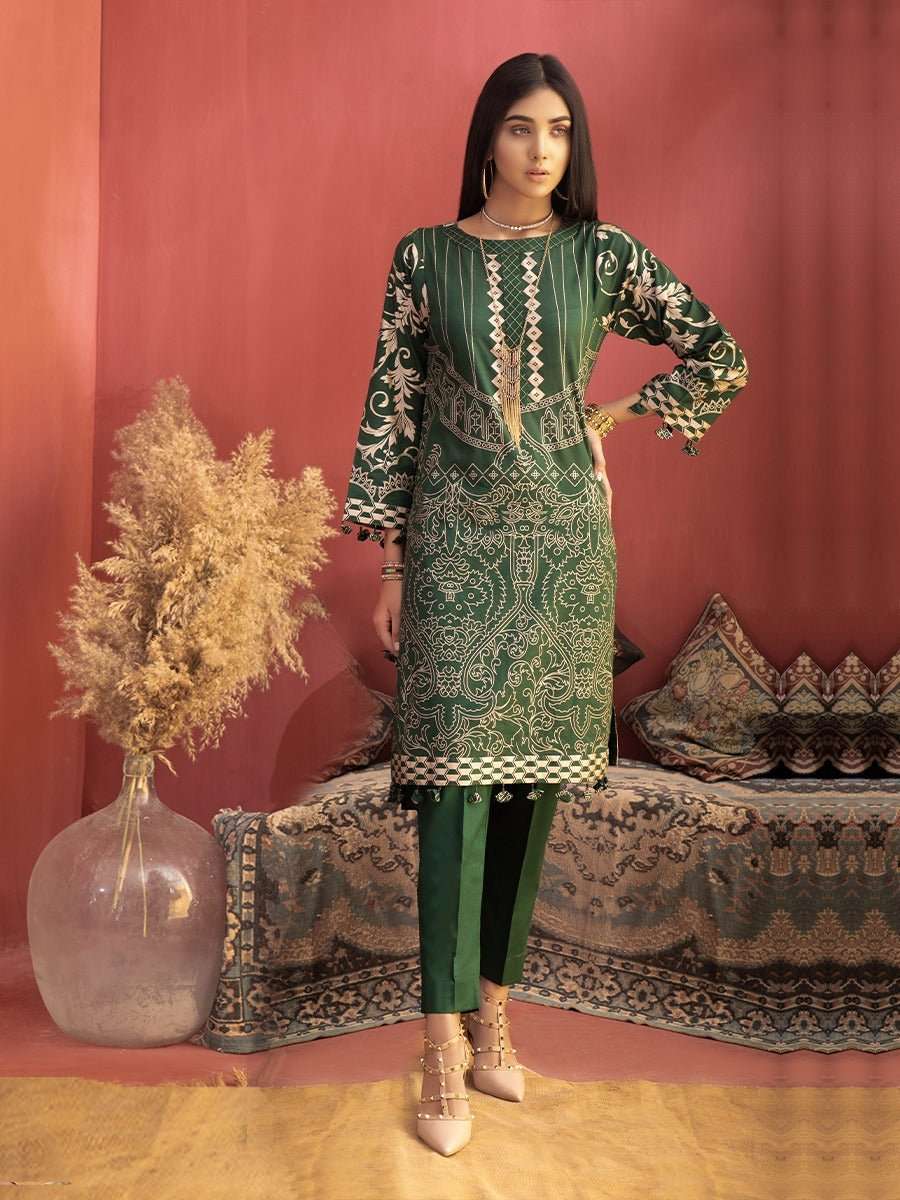 1 & Get 1 Free - Unstitched 2pc Printed Lawn Shirt Dyed Cambric Trouser - Article 213