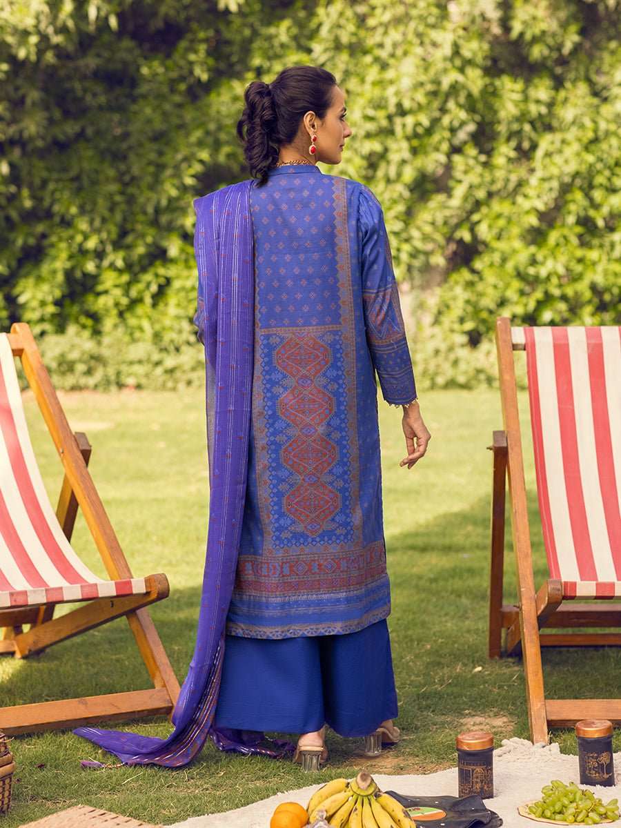 1 & Get 1 Free - Unstitched 3pc -Digital Printed Embroidered Lawn Suit With Printed Chiffon Full Zari Dupatta - Zure Article 306